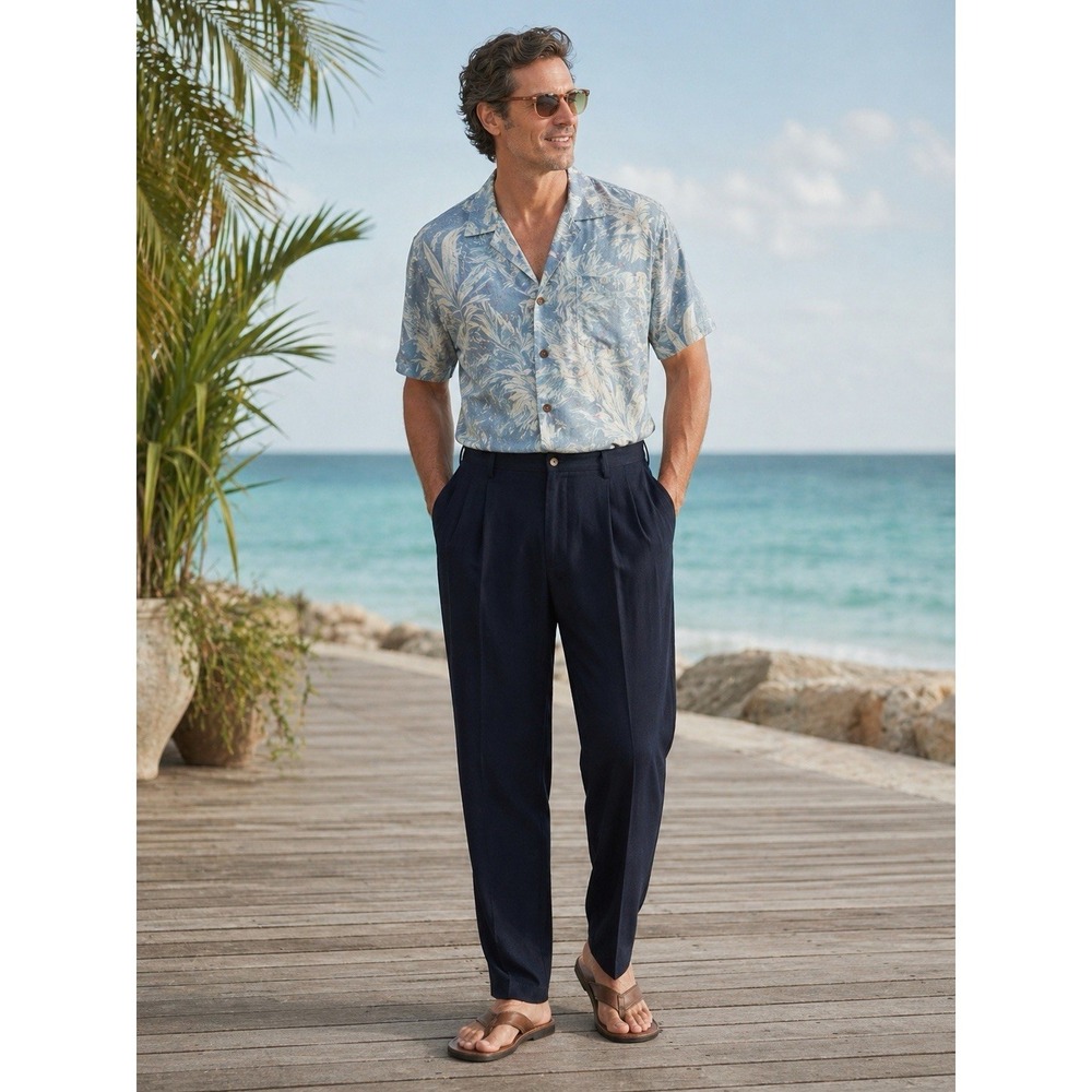 Tommy Bahama Pants 40x30 Silk Blue Pleated Dress Business Casual Quiet Luxury